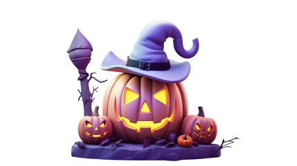 Festive Halloween Jack o Lantern with Witch Hat and Staff Autumn Decoration
