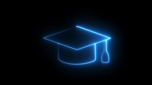 Neon line Graduation cap icon. Glowing neon academic hat, looped slow flashing. Graduation cap icon , line icon animation , Graduation day, graduation cap and diploma line icon animation on background