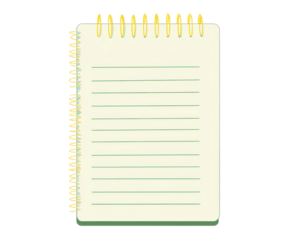 A light green spiral-bound notepad with lined pale-green pages, ready for notes or sketches