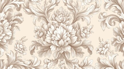Creamy beige damask pattern with ornate floral motifs