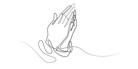 Praying Hands One Line Drawing Vector Illustration