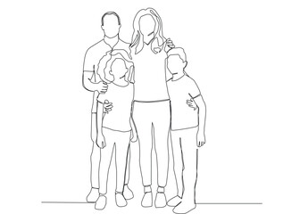Family Continuous Line Drawing, Isolated on White Background, Vector