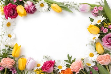 Spring floral border frame design with pink and yellow daisy flowers illustration