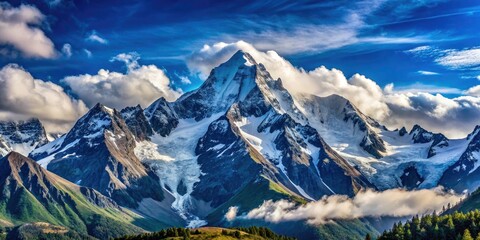 Majestic Snow-Capped Mountains: Stunning Landscape Photography, High-Resolution Images, Blue Sky, Cloud, Peak, Nature