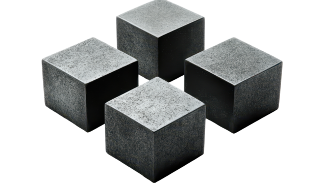 Four dark grey, textured cubes arranged in a plus (+) formation,  creating a sense of solidity and unity