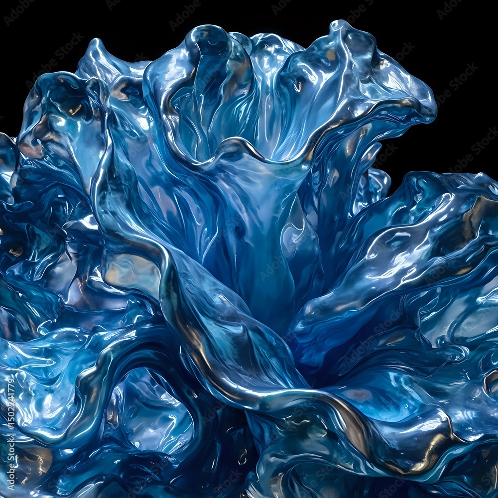 Wall mural an abstract close-up image of a shiny, flowing object with a dark background, likely a piece of art 