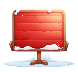Festive Red Wooden Signboard with Snow Winter Holiday Season Design Element