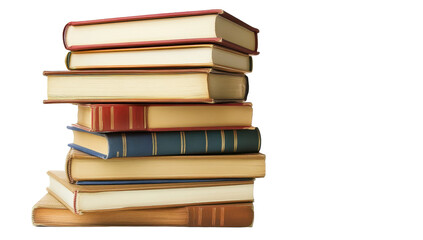 A neatly stacked pile of diverse, vintage-style hardback books with varying colors and textures of their spines and covers