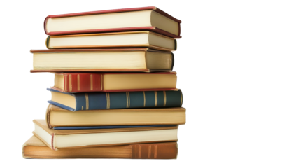 A neatly stacked pile of diverse, vintage-style hardback books with varying colors and textures of their spines and covers