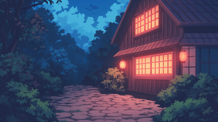 Fototapeta premium Japanese Traditional House at Night