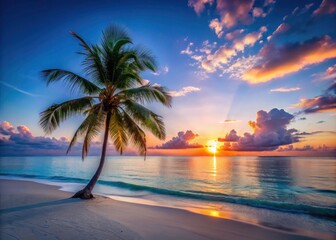 Fototapeta premium Minimalist Summer Beach Paradise: Tropical Getaway - Sun, Sand, & Sea Escape