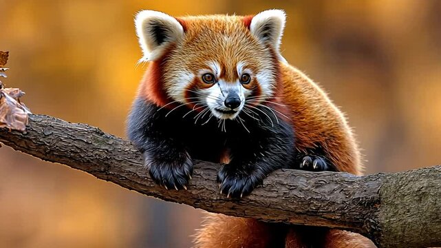 Adorable Red Panda on a Branch in Autumn