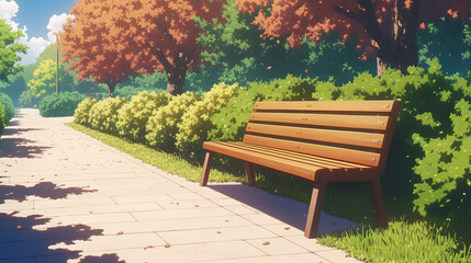 Fototapeta premium Autumn Park Bench - Peaceful and Serene Scenery