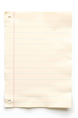 Blank Lined Paper Sheet Notebook Texture, Cream Color, Hole Punched