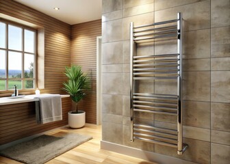 Modern Stainless Steel Heated Towel Rail, Bathroom Wall Mounted Electric Towel Warmer, Polished Chrome Heated Towel Rack
