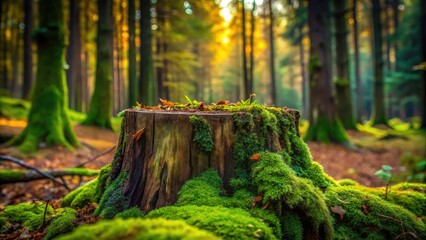 Mossy Forest Stump, Old Rotten Wood, Nature Photography, Woodland Scene, Decaying Tree, Lush Forest Background,  Blurry Forest,  Green Moss,  Forest Floor, Wild Nature Image