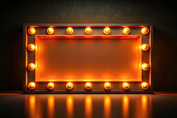 Neon Orange Sign Landscape Photography, Black Background, Six Bulbs, Empty Sign, Advertisement, Mockup
