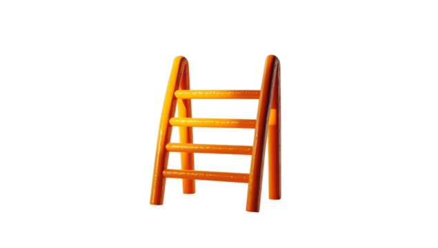 A stylized, orange, slightly skewed ladder, rendered with a textured, almost molten appearance, set against a black background