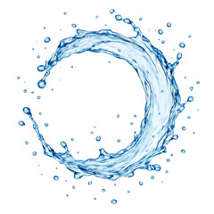 Fototapeta premium Dynamic splash of water forming circular shape with droplets scattered around, symbolizing freshness and purity, transparent