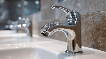 Modern Chrome Bathroom Faucet, Close-up View