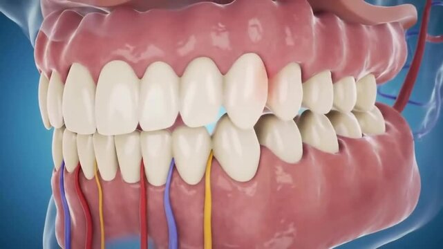 3D rendering of human teeth anatomy and gum inflammation