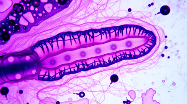 rabbit epididymis cross section under the microscope showing spermatozoa inside its tubes - optical microscope x100 magnification