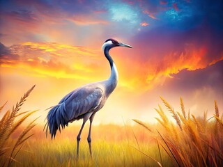 Obraz premium Pastel Crane Bird Photography, Elegant Crane Image, Beautiful Crane Artwork, Soft Colored Crane Pictures, Artistic Crane Illustration