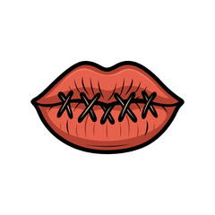Stitched Lips Vector Illustration – Horror Gothic Mouth Clipart, Silence Symbol, Creepy Tattoo Flash, Halloween Design