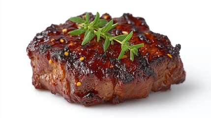 Grilled Beef Steak  Gourmet Food  Close up  Herb Garnish  Restaurant Menu