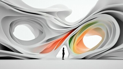 Abstract architectural forms person in colorful 3 d structure