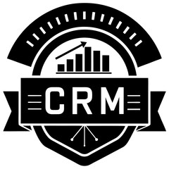Crm growth chart badge silhouette vector illustration