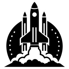 Rocket launching in black silhouette vector illustration