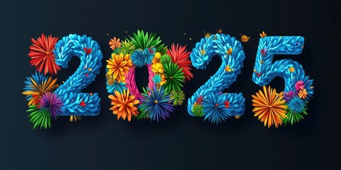 2025 rendered in blue with colorful floral embellishments