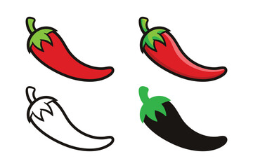 cartoon chili pepper icon set vector illustration on white background