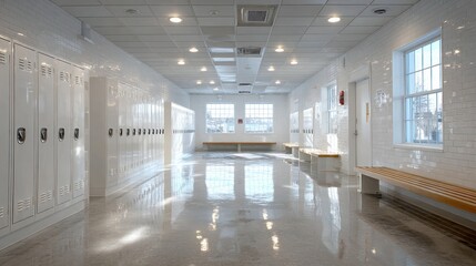 Obraz premium Clean and Bright Locker Room Corridor