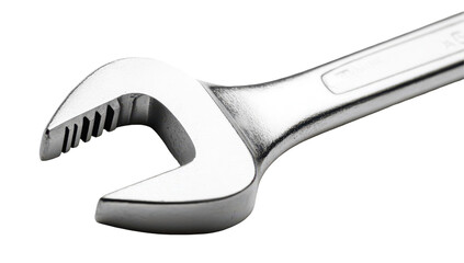 Obraz premium Close-up of a polished, silver adjustable wrench; serrated jaws, smooth handle