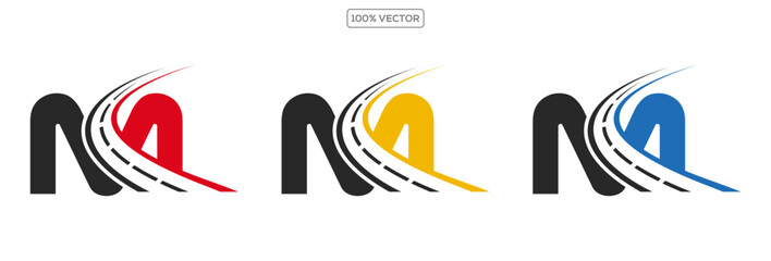 M letter road way logo creative design template in transparant background