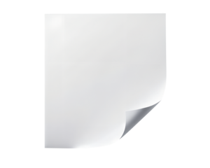 A Blank Square Piece of White Paper with Slightly Curled Corners Isolated on Transparent Background