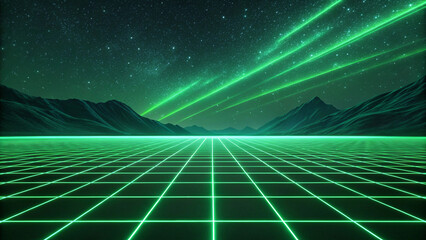 Neon Grid Landscape a Retro Synthwave Future with Mountains