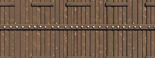Weathered wooden gate with metal accents and rivets