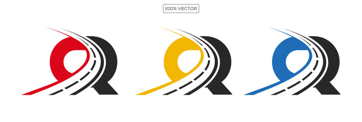 Q letter road way logo creative design template in transparant background