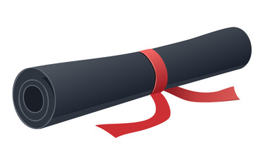 Close-up diploma scroll with red ribbon illustration