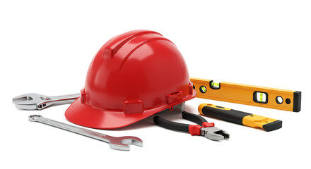 ed Construction Helmet with Tools Isolated on White