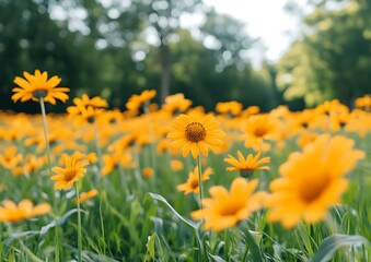 Fototapeta premium Vibrant yellow flowers in a field