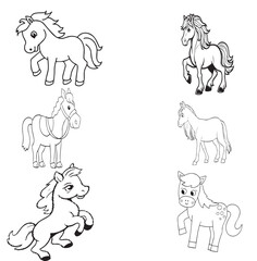 Black and White Happy Horse Vector set.