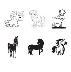 Black and White Happy Horse vector.