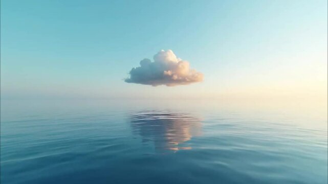 Relaxing ocean view with single cloud and reflection perfect for meditation and calming background video 