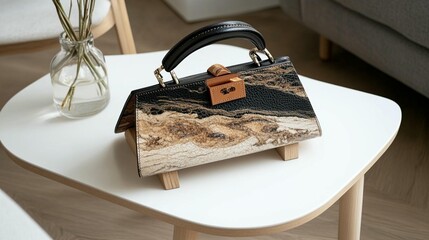 Elegant wooden handbag unique texture design fashion accessory