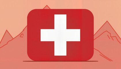 Obraz premium Swiss flag symbol on abstract background with mountains 