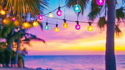 Obraz premium Tranquil Beach Sunset with Colorful Lights
